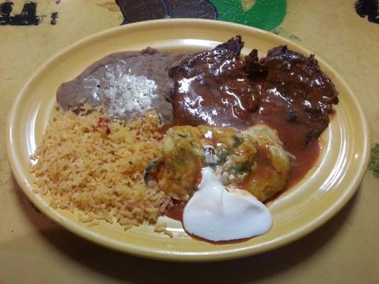 $10.50 Steak Poblano - 3 Stars - Great steak and poblano, but the beans and rice are the same boring stuff you always get.