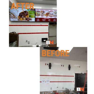 BEFORE AND AFTER 
 Our Digital Signage project completed. An installation of multiple monitors at a restaurant!