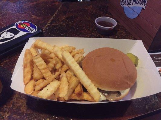 Mushroom Swiss with fries $8.50 Joke