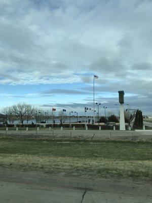 View of memorials bordering the park