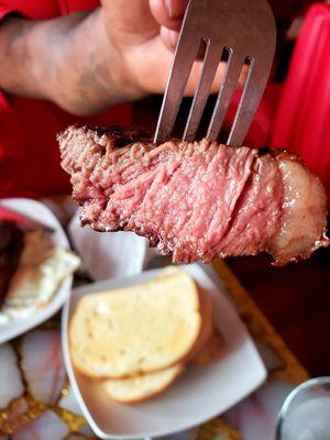 Perfectly cooked steak.