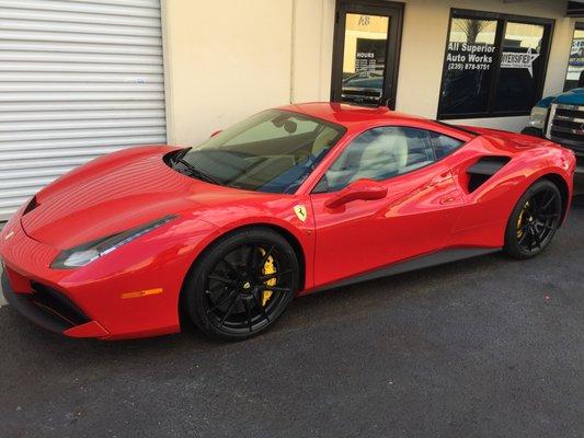 Ferrari 488 came in for some Carbon Fiber wrap on some accent pieces