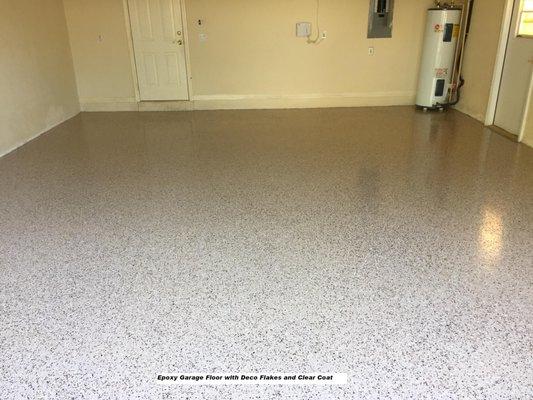 Epoxy garage floor with deco flakes