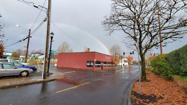 You can find us on Broadway and Watson in Old Town Beaverton.  Parking is off of Short Street Rainbow may or may not be there.