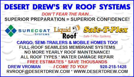 Desert Drew's RV Roof Systems Cargo Trailers, Semi-Trailers & Mobile Homes Too! Servicing western Arizona & south eastern California