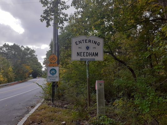 Entering Needham. Town of Needham. Needham/Wellesley line.