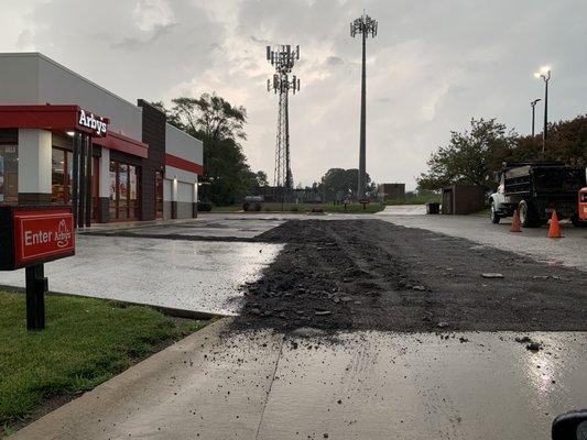 Arby's parking lot - access to drive through.