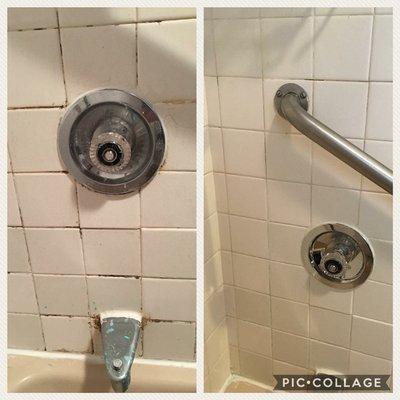 Before and after Bathroom grout cleaning.