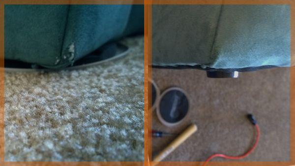 This fabric upholstery was almost devastated by wear and a pet. We saved it.