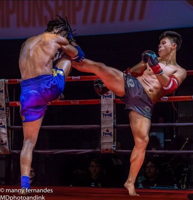 Quinn Pakdeteeva with strong right kicks as he defeats an experienced opponent at Warriors Cup 9/17/16