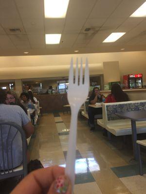 This fork costs 1$ if you don't buy lunch or food in here. Cashier so mean ... unfriendly,