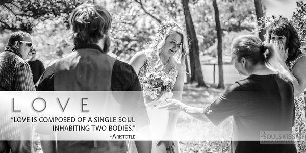 Wedding album page. Outdoor ceremony. Black and white.