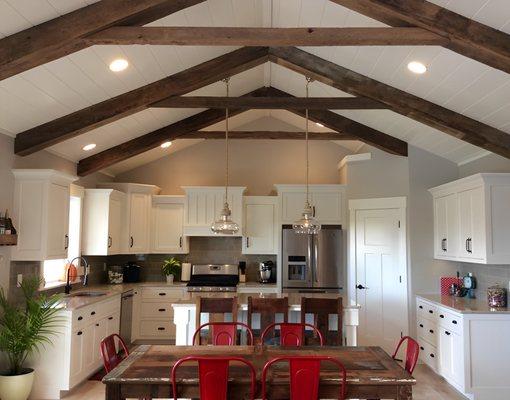 New Kitchen Build with Custom Built Cabinets and Barnwood Beams