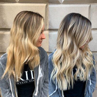 Rooted blonde and 2 rows Invisible Bead Extensions