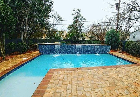 Gunite pool with water feature