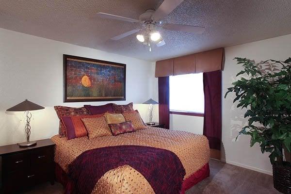 Model Master Bedroom at Quail Ridge Apartments in Thornton, CO.