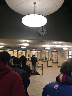 Lobby area. No quick check-ins for attorneys. Everyone stands in line.