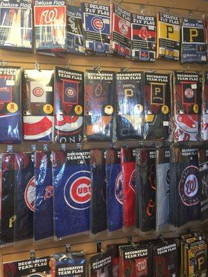 A nice selection of flags for sports fans.