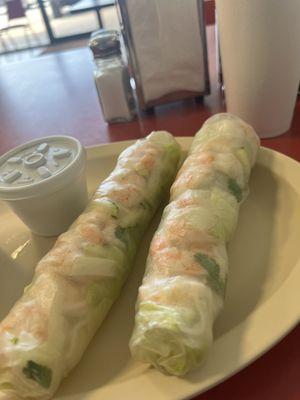 Tasty shrimp
 Spring rolls with peanut dipping sauce