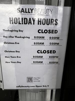 Holiday hours