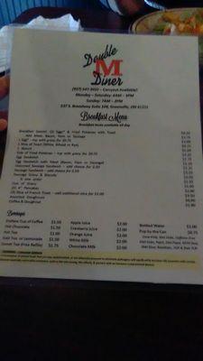 Bad picture of the menu.