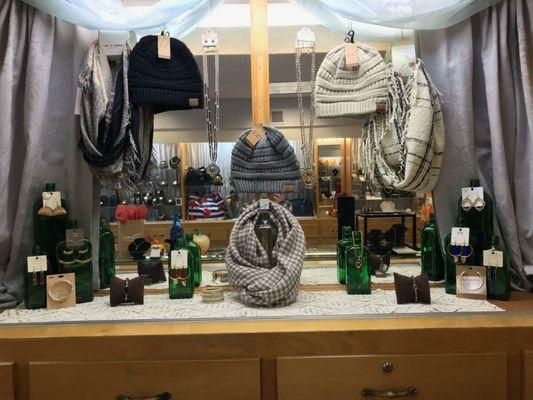 JM Jewelers Boutique section . Beautiful scarfs & beanies, boho style jewelry