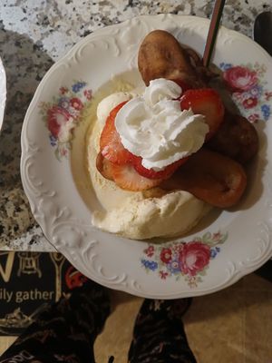 Fried bananas and vanilla bean ice cream