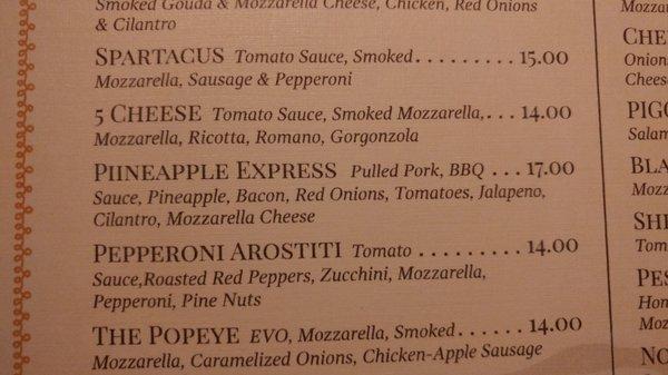 The #nogo part of the menu. Pineapple pizza.