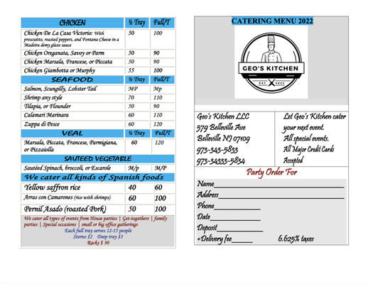 Our 2022 Catering menu