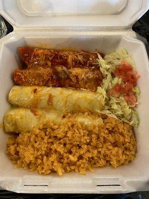 Enchilada entree (please note you can only select either chicken or beef not a mix like this, but BOTH are tasty!)