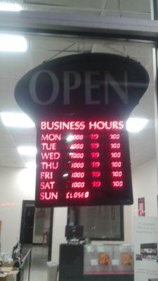 Store hours posted on the door, when I first visited