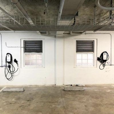 Installed charging units for a multi-unit building.