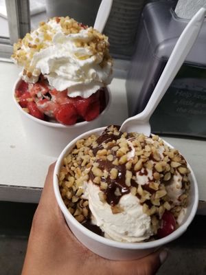 Strawberry shortcake sundae, brownie sundae