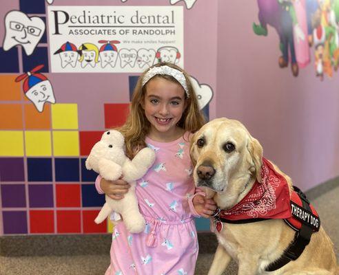 A patient with our Therapy Dog Smidge