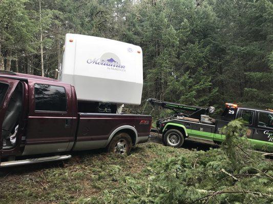 Precision towing came in and saved the day after (seen here) Gale's towing got it stuck even more!  Thank you Randy at Precision towing!