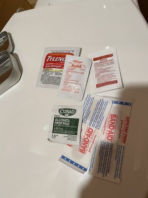 First aid kit supplies inside