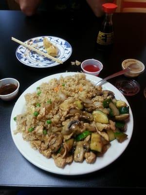 Hibachi chicken comes with fried rice.