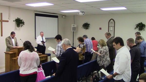 Sunday morning worship service at Trinity Reformed Baptist Church