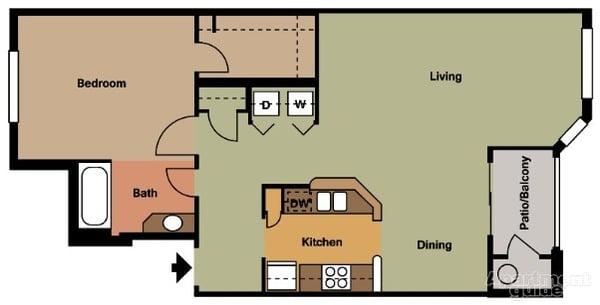 One Bedroom Floorplan. 700 SQ FT