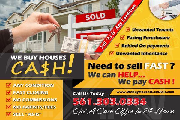 We Buy Houses Cash! 
* Any Condition
* Fast Closing
* No Commissions
* No Agents/Fees
* Sell "As-Is"

Get A Cash Offer In 24 Hours!