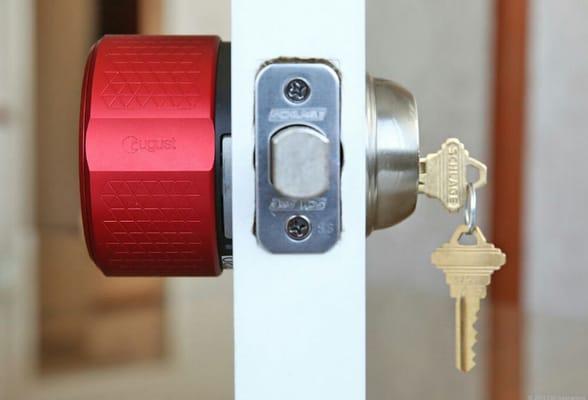 August Smart Lock, operate your preferred deadbolt lock using a smart phone app. Sold at Best Buy, Amazon.com, August Smart Lock website.