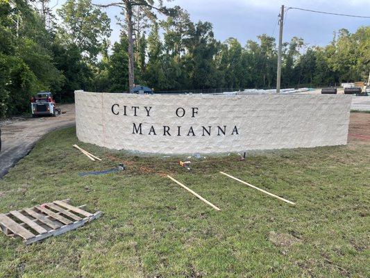 Painted wall and installed letters