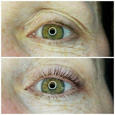 Before and after of a Lash Lift and Tint by our Elleebana Certified Artist - Lesley Baker.