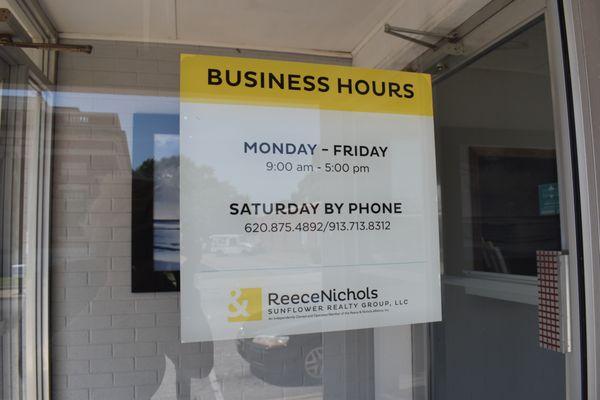 Hours of Operation-ReeceNichols Real Estate Office Pittsburg Ks