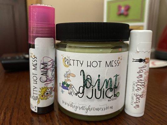 Calm your ass down, joint juice, lip balm...a few PHM items