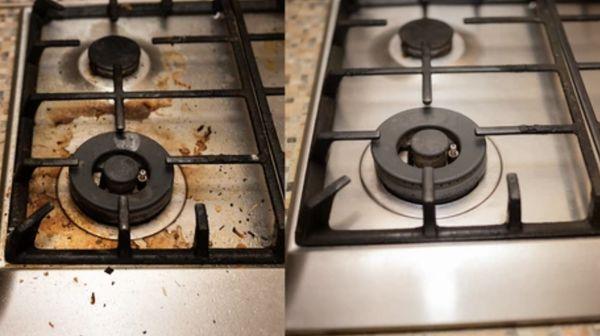 Before and after oven range cleaning