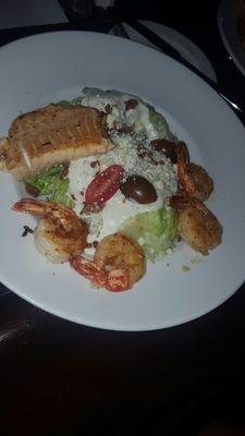 Wedge salad with salmon and shrimp