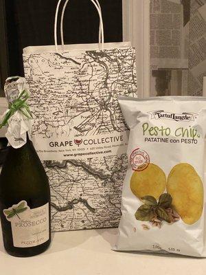 Prosecco and pesto chips