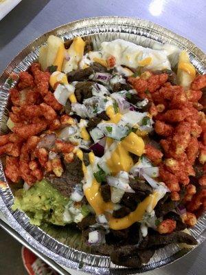 Loaded Steak Fries with Hot Cheetos