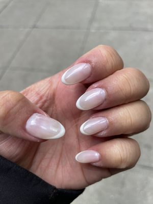 Gel builder nails (fake nails) with a thin French tip